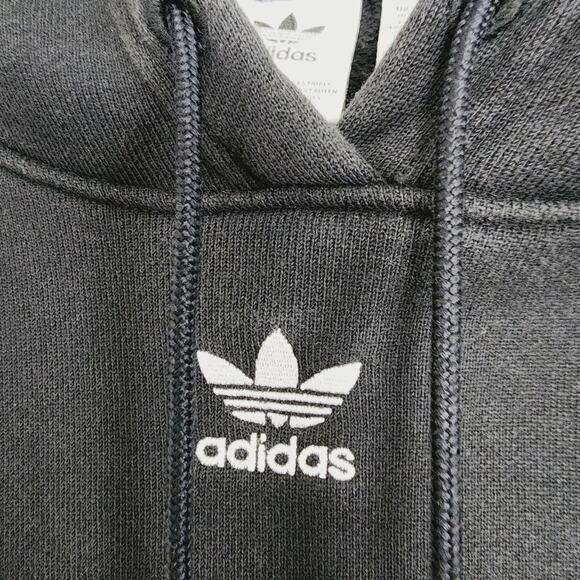 Adidas Iconic 3-Stripes Cropped Fleece Hoodie Black Oversized L Cotton - Picture 5 of 9